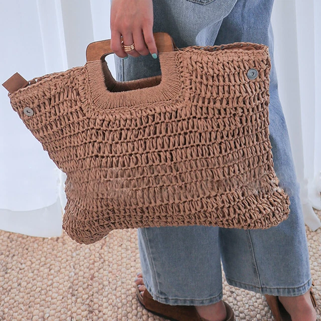 Women Straw Shoulder Bag Summer Beach Holiday Knitted Totes Handbags for Girls F 7