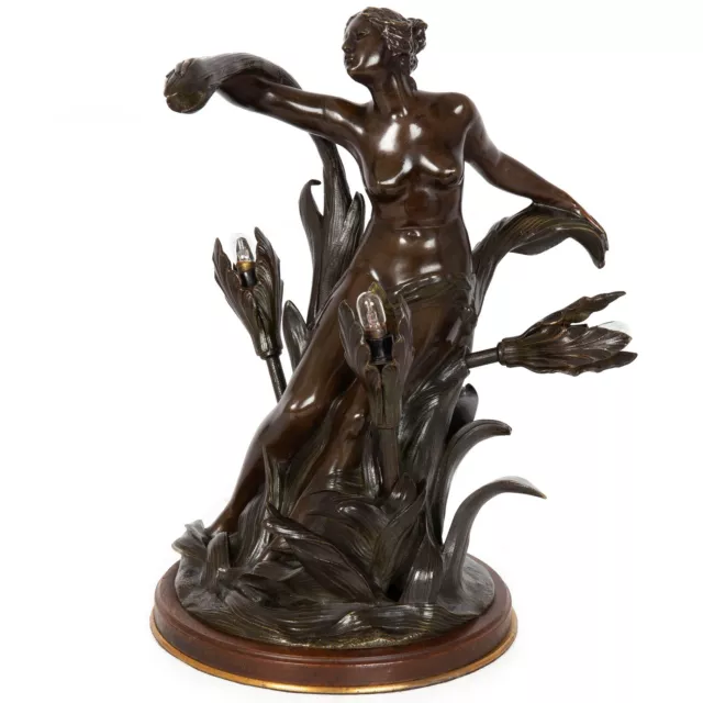 20th Century French Art Nouveau Bronze Sculpture of Women in Flowers Table Lamp