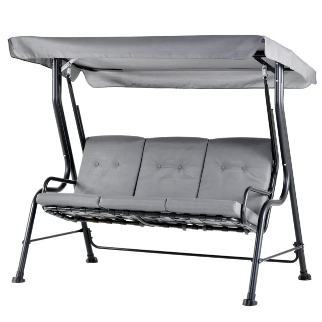 Outsunny Outdoor 3-person Garden Metal Padded Porch Swing Chair Bench, Grey