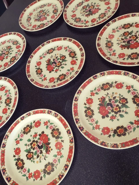 8 RARE Vintage ARKLOW IRELAND TARA STUDIO KRAFT CHINESE PEONY SALAD PLATES