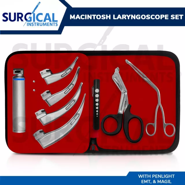 Macintosh Laryngoscope Set With FREE Bulbs, EMT Shears & Magill Forcep German GR