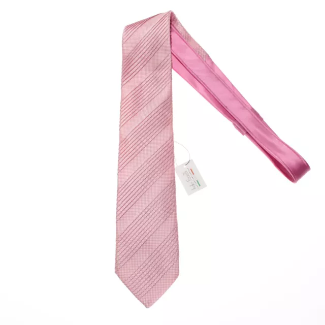 Italo Ferretti NWT Pleated Neck Tie 100% Silk in Pink with White