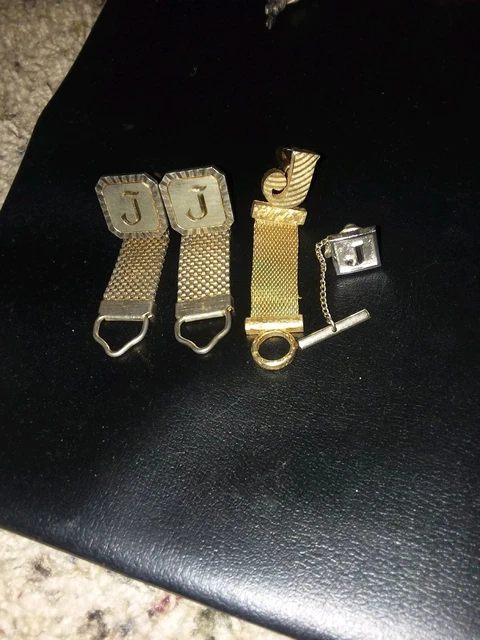 Jeu Boutons De Manchette Et Attaches Cravate Hickok Vintage - Initiale J, Doré