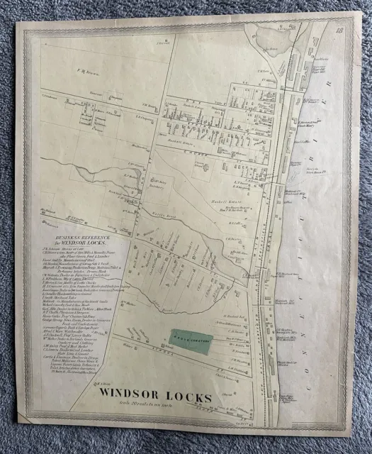 Windsor Locks  CT 1869 original colored map. Shows homeowners names.