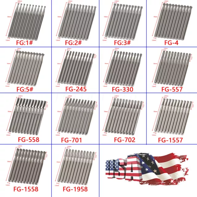 10-100PCS Dental Tungsten Carbide Bur FG Crown Metal Cutting for High Speed