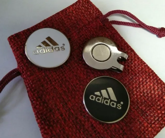 Two Adidas 25mm diameter golf ball markers free Magnetic hat clip -   s259