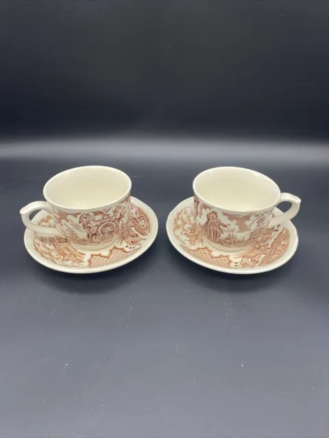2 Fair winds Alfred Meakin Staffordshire Brown Transferware Tea Cup and Saucer
