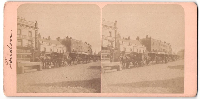 Stereo-Fotografie Fotograf unbekannt, Ansicht London, Cabs Rank