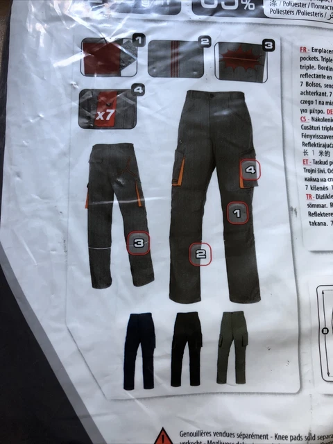 M2PW3GOGT | Pantalon De Travail Delta Plus M2PW3, 81.28 → 90.17cm Unisexe, Noir/Vert/Blanc/Jaune