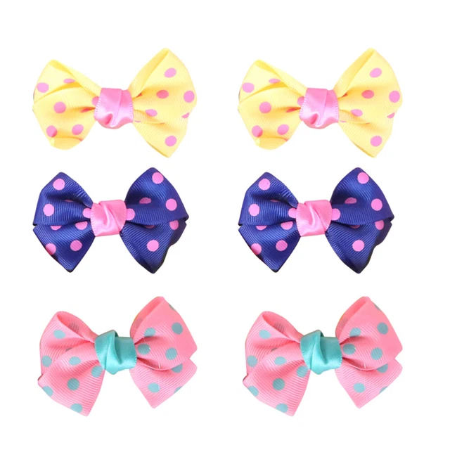 6 piezas clips para el pelo de mascotas con patrón de puntos y barreta para el pelo en forma de moño (color aleatorio)