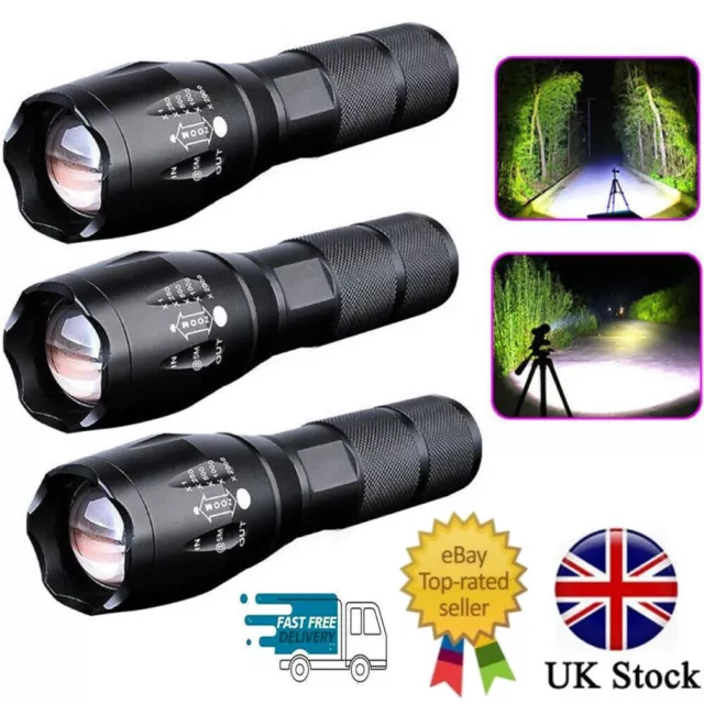 Police 90000LM T6 LED Super Bright Zoom Flashlight Powerful Camping Lamp Torch