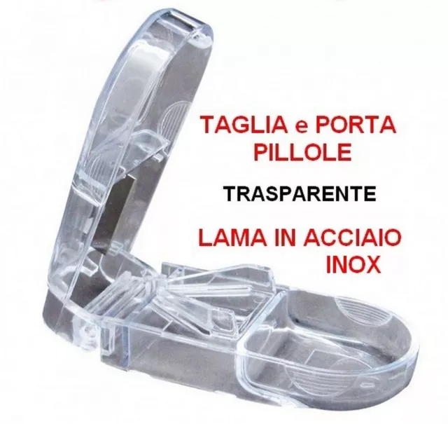 PORTA TAGLIA PILLOLE Tagliapillole Portapillole Giornaliero LAMA ACCIAIO INOX