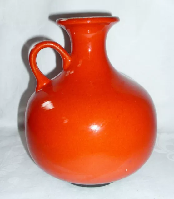 Jasba Keramik Vase Henkelvase rot Krug Fat Lava bauchig mit Henkel Retro Vintage