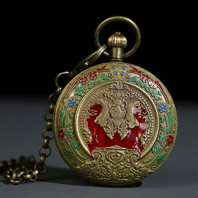 Chinese Copper Handmade Mechanics Exquisite Double open Pocket Watch 3364