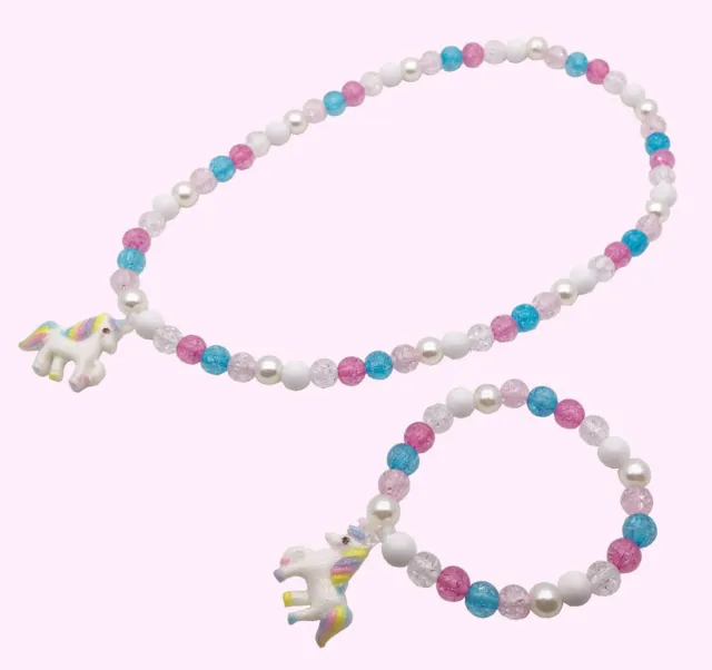 RSINC Einhorn Halskette Armband Perlen Set Schmuck Set für Kinder Mädchen Blau