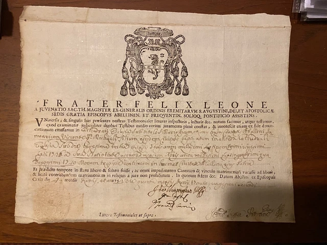 Decreto Stato Pontificio Agostiniano Ordine Eremitarum Sant' Agostino 1752