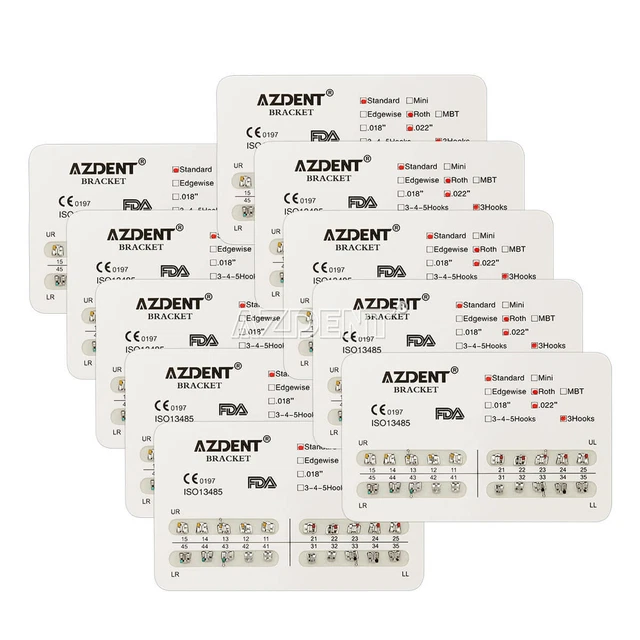 AZDENT Dental Orthodontic Brackets Braces Metal Standard Roth.022 Hooks 3