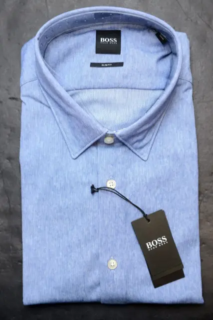 HUGO BOSS Uomo Ronni _ 53 Slim Fit Media Cotone Blu Business Camicia Casual S
