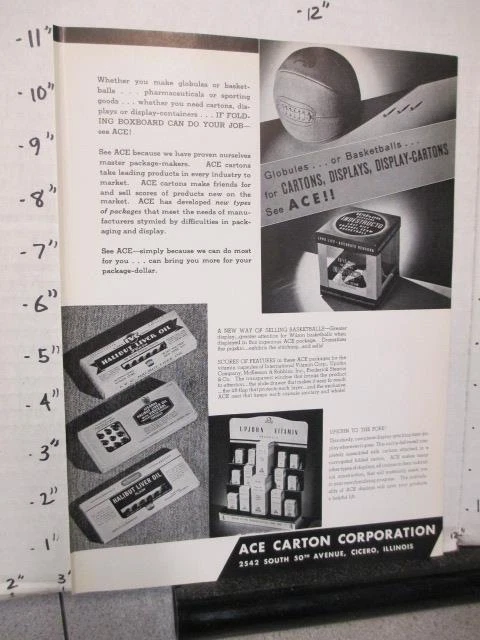 magazine ad 1939 ACE Cicero IL Upjohn Wilson basketball McKesson halibut oil box