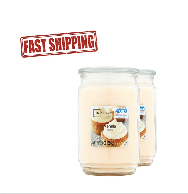 Mainstays Vanilla Scented Single-Wick Large Glass Jar Candle, 20 oz., 2-Pack