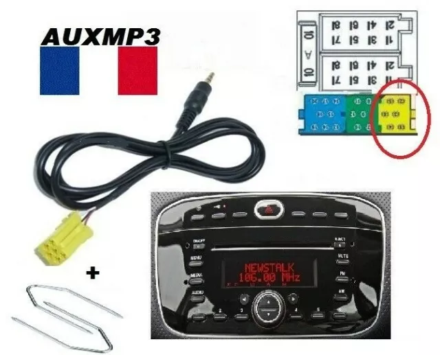 Cable adaptateur aux mp3 ect sur autoradio FIAT punto evo 2010 + 2 clés