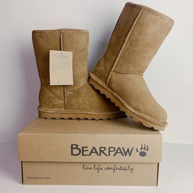 Bearpaw Boots Womens size 8 fuzzy boots new with box Elle Short Hickory
