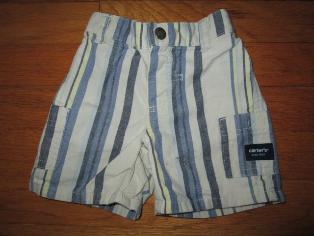 Infant Boys Blue Tones Striped CARTERS Cargo Cotton Shorts - Size 3 Months