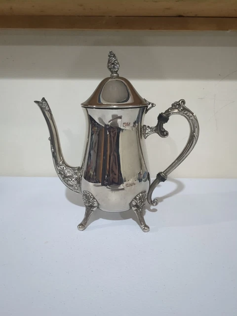 Ornate Vintage Silver Plated Metal Tea Or Coffee Pot With Hinged Lid