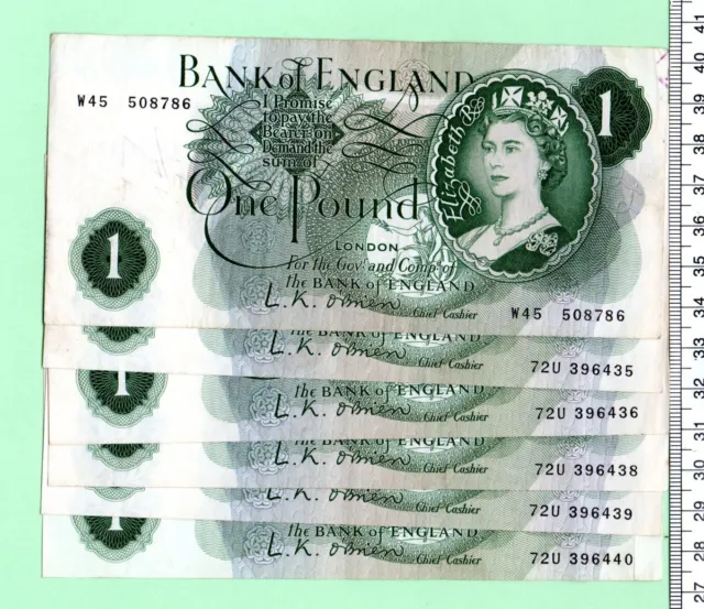 1960 L. K. O'brien Genuine Portrait "C" Issue Vf+ Green Pound Banknote (Cn-807)