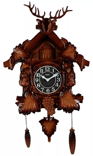 Plastic Pendulum Wall Clock with Cuckoo (36 cm x 12 cm x 40 cm, Brown)