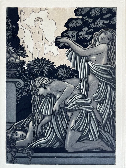 Maurice De Becque woodcut woodcut nude study female god Greeks