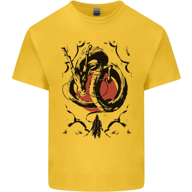 T-shirt top da uomo Samurai Warrior Dragon & Sun Fantasy MMA cotone 4
