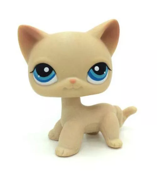 Littlest Pet Shop Lovely Tan Animals Short Hair Cat LPS #228 Blue Eyes Figure
