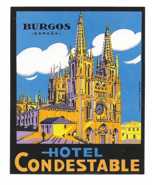 Authentic Vintage Luggage Label ~ HOTEL CONDESTABLE ~ Burgos, Spain