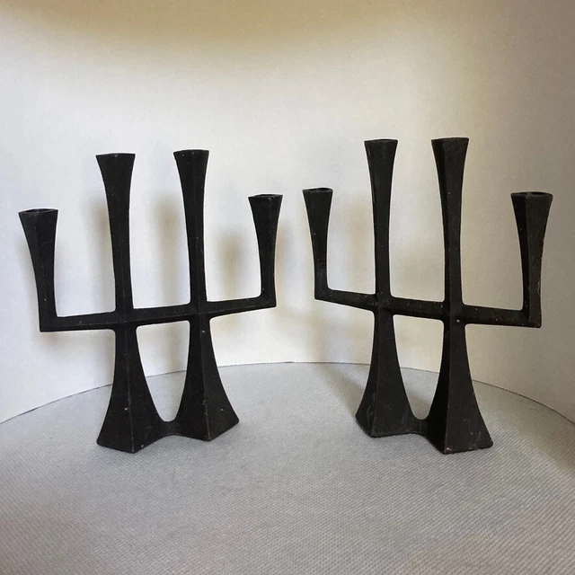 Pair Vintage Dansk Jens Quistgaard Cast Iron Candle Holders Candelabra Danish