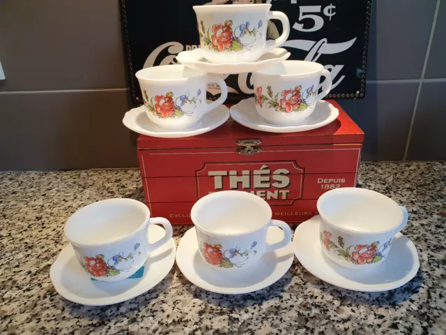 6 Tasses A Cafe  Arcopal Vintage  " French Cups And Saucers