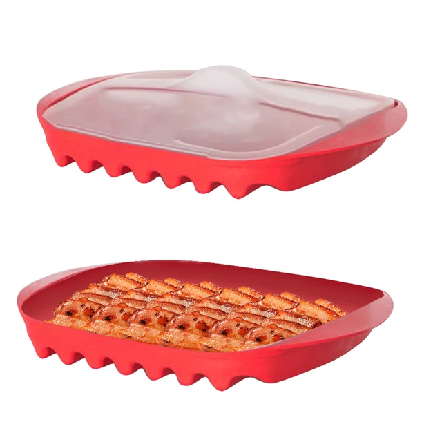 3pcs Food Grade Heat Resistant Microwave Bacon Cooker With Lid Washable Crispy