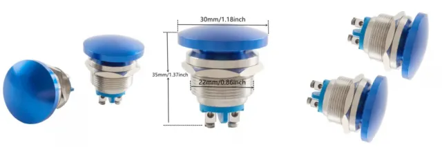 Paialu 2 Pcs 22mm Mushroom Head Push Button Switch, Momentary 22mm, Blue