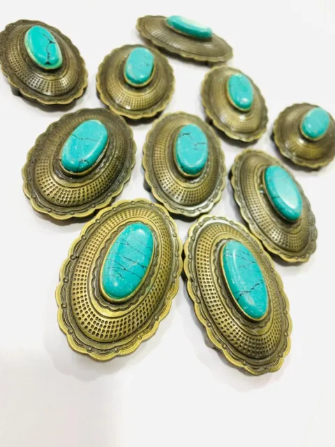 10 piezas Conchos antiguos de zinc occidentales de latón para cuero artesanal Feroza perno de piedra