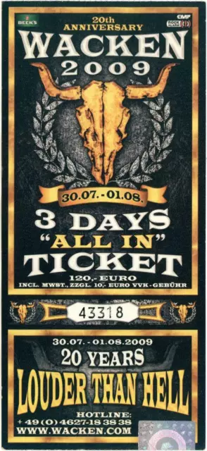 Wacken 2009 - altes Konzert-Ticket - 20th Anniversary - Nr. 43318 - Sammlerstück