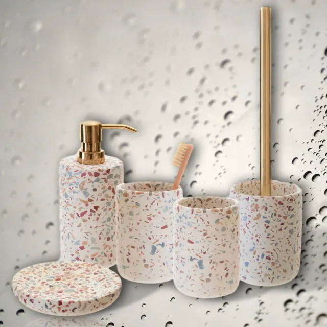 Speckled Bathroom Accessories Set Concrete Soap Dispenser Dish Toothbrush Holder