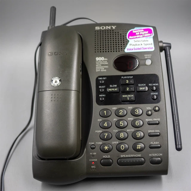 VINTAGE EARLY 2000S Sony Cordless Landline Phone 900 MHz Black Sleek