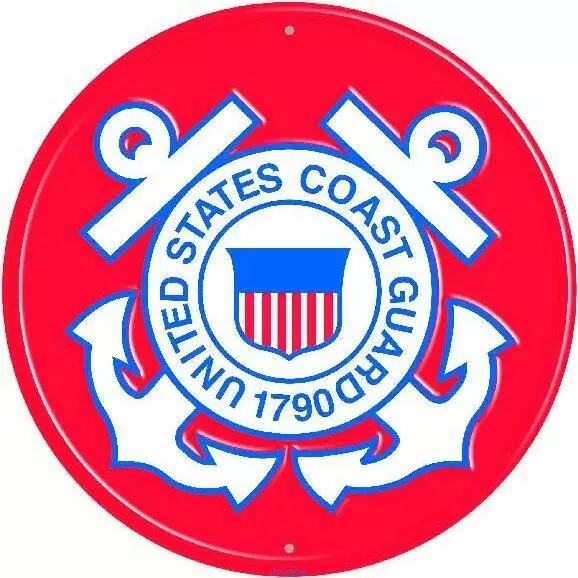 United States Coast Guard USCG 12" Round Metal Sign Embossed Patriotic Decor