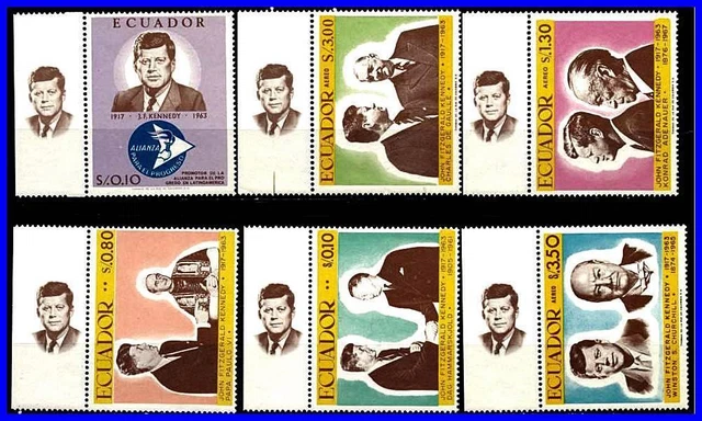 ECUADOR 1967 FAMOUS MEN SC.#764-E w/TABS MNH KENNEDY,CHURCHILL, de GAULLE