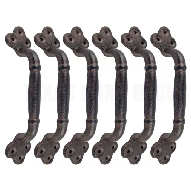 6 Large Cast Iron Door Handles Rustic Heavy Duty Garden Gate Shed Barn Pull 9 in
