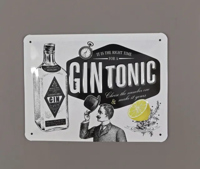 9974111-x Retrò Vintage Targa di Latta Gin Tonic Omino Con Cappello 15x20cm