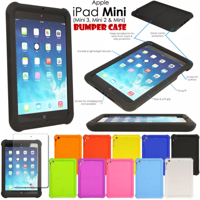 for iPad Mini 1 2 3 Rugged Soft Silicone Shockproof Kids BUMPER Case + Film