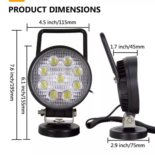 Led arbeitsscheinwerfer mit magnetfuß 12V 24V 27W led flutstrahler Auto 4x4 Rund 3