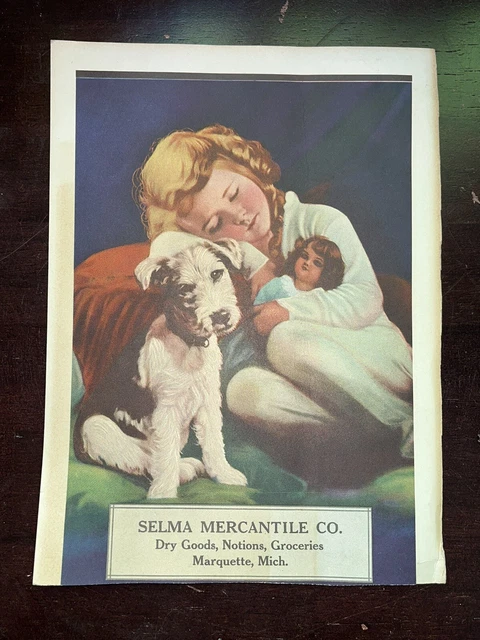 1934 Selma Mercantile Marquette MI Michigan Calendar Top “RAGS ON GUARD” Print