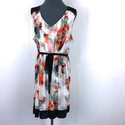 Simply Vera Sheath Dress XL White Floral Lined Polyester Knee Length 42x35